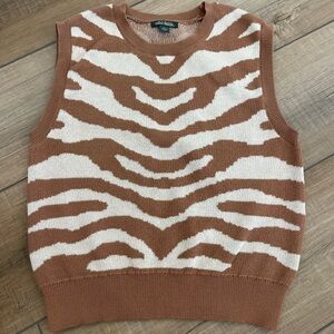 Brown and White Zebra Print Sweater Vest Wild Fable Size S